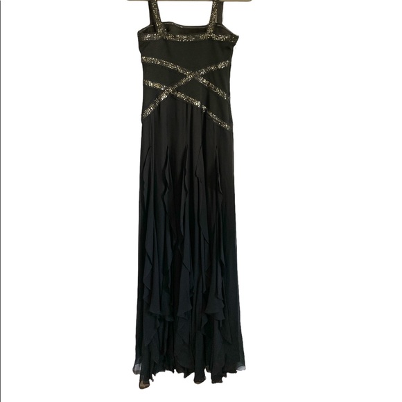 bcbg black and gold dress BCBGMAXAZRIA Black Lace-Trim Midi Dress – Runway Catalog main image 0